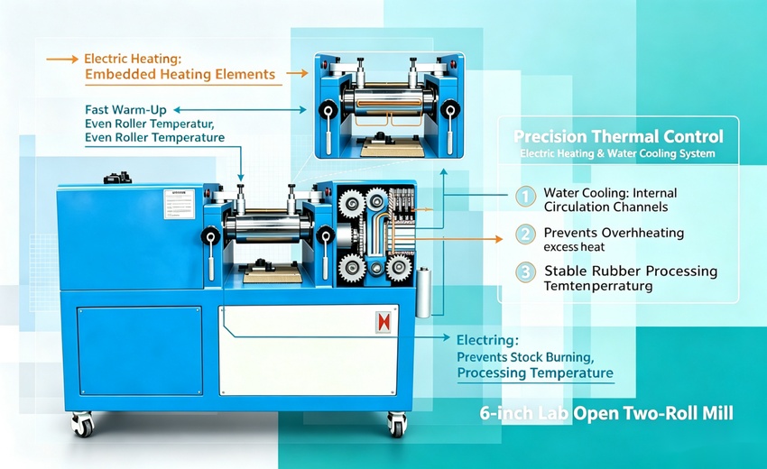 Two Roll Mill Precision Temperature Control: Electrical Heating and Water Cooling